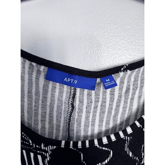 Apt 9 Black White Floral Print Flutter Sleeve Striped Shift Dress size medium - Picture 3 of 7